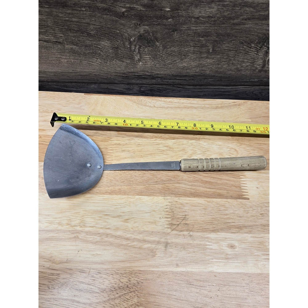 Vintage Stainless Steel Japan Wok Spatula Wood Handle Stir Fry Turner 12 Inch